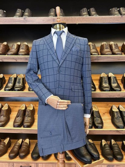 Костюм MAZALTOVMAN 3-ка премиум Темно-голубой в клетку