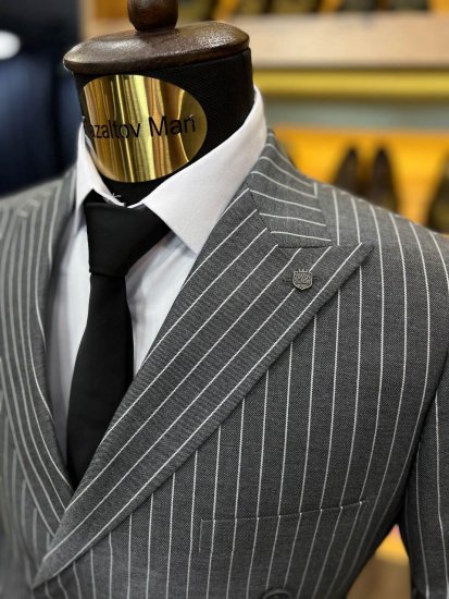 Костюм МИР 2-ка Серый в полоску двубортный